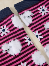 Load image into Gallery viewer, White Stuff - Fluffy Stripe Sheep Ankle Socks in Dark Pink
