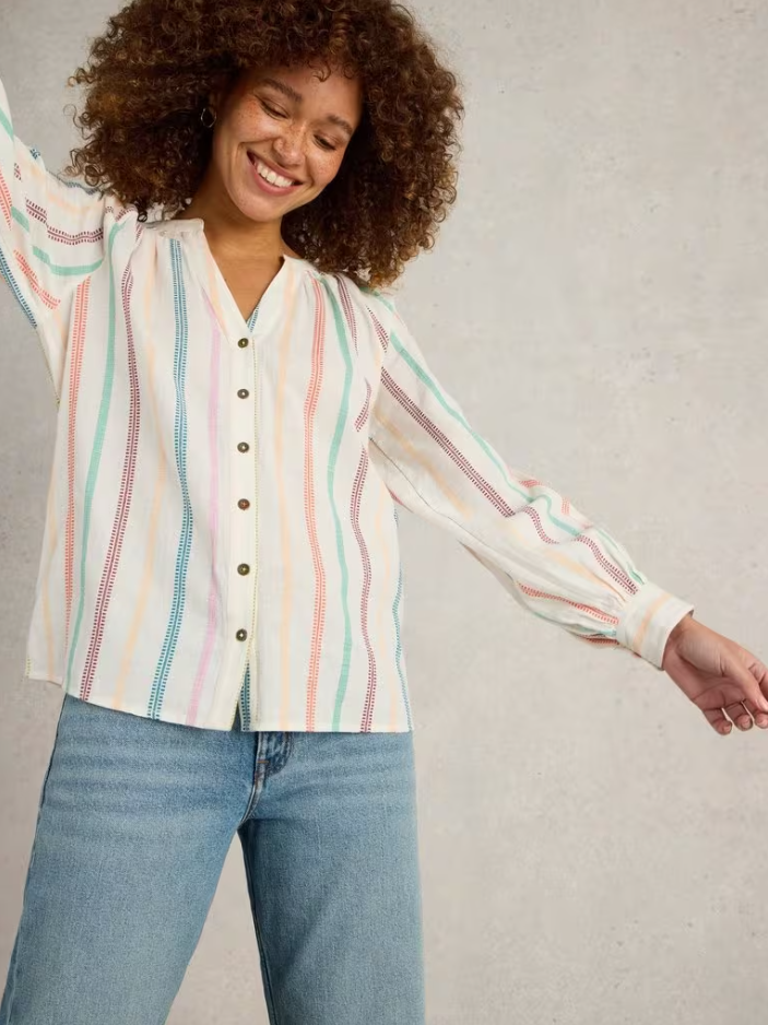 White Stuff - Gilly Stripe Jaquard Top in Natural Multi