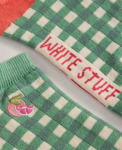 Load image into Gallery viewer, White Stuff - Gingham Fruit Trainer Socks in Green Multi
