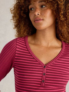 White Stuff - Halley Rib Stripe Henley - Pink Multi