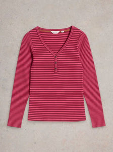 White Stuff - Halley Rib Stripe Henley - Pink Multi