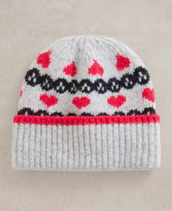 White Stuff - Heart Fairisle Beanie - Grey Multi