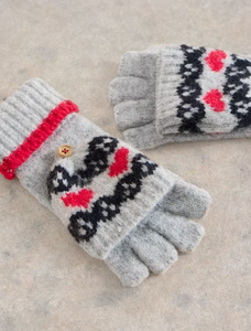 White Stuff - Heart Fairisle Flip Mitt - Grey Multi