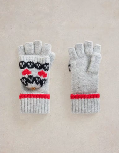 White Stuff - Heart Fairisle Flip Mitt - Grey Multi