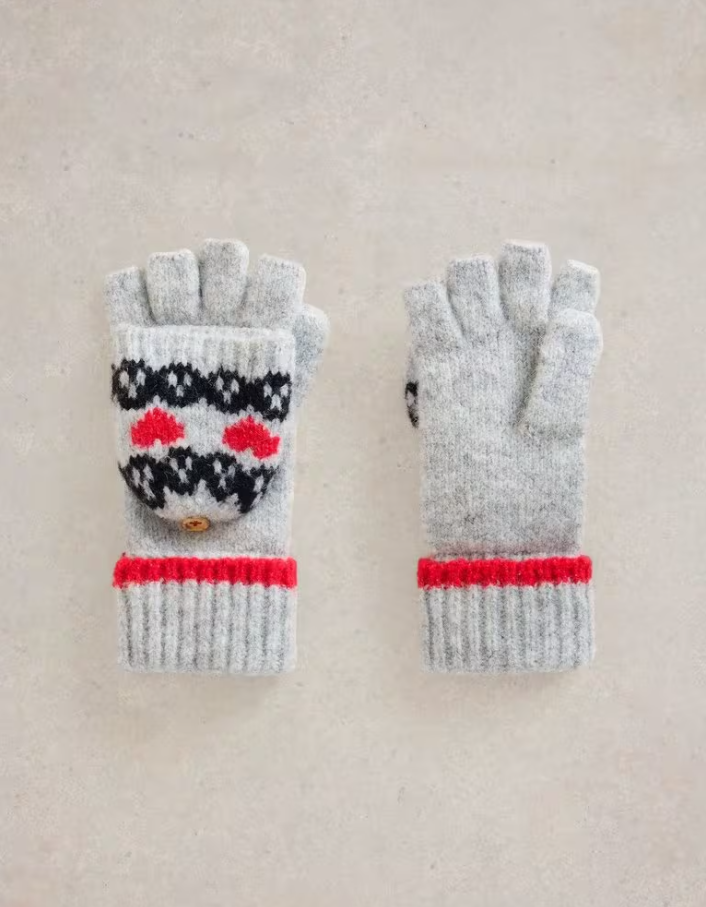 White Stuff - Heart Fairisle Flip Mitt - Grey Multi