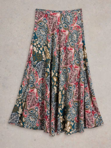 White Stuff - Hope Bias Cut Maxi Skirt - Teal Print