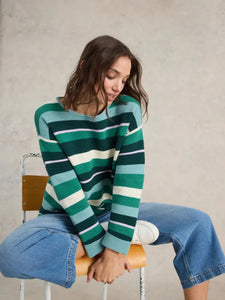 White Stuff - Jana Stripe Jumper - Green Multi