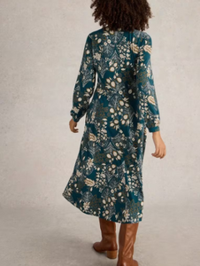 White Stuff - Megan Jersey Midi Dress - Teal Print