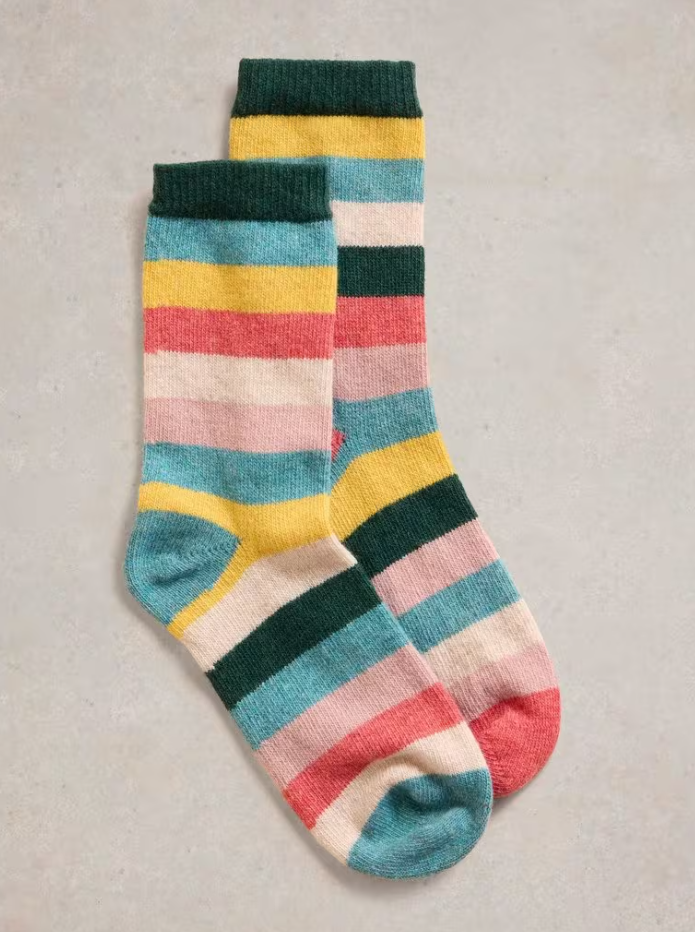 White Stuff - Mismatch Stripe Wool Mix Socks - Blue Multi