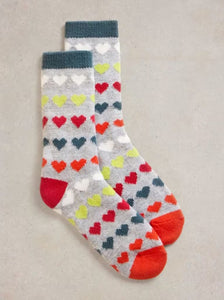 White Stuff - Multi Heart Cabin Socks - Grey Multi