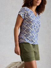 Load image into Gallery viewer, White Stuff - Nelly Notch Neck Tee in Blue Multi
