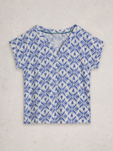 Load image into Gallery viewer, White Stuff - Nelly Notch Neck Tee in Blue Multi
