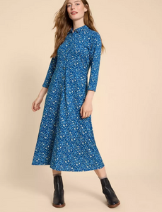 White Stuff - Rua Jersey Shirt Dress - Navy Print