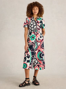 White Stuff - Rua Jersey Shirt Dress in Black Multi