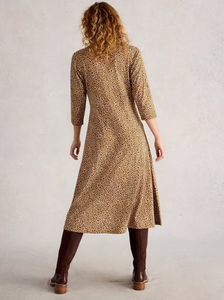 White Stuff - Rua Jersey Shirt Dress in Chartreuse Print
