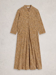 White Stuff - Rua Jersey Shirt Dress in Chartreuse Print