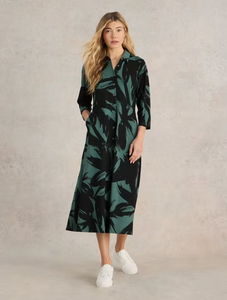 White Stuff - Rua Jersey Shirt Dress - Green Print