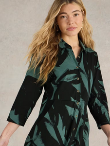 White Stuff - Rua Jersey Shirt Dress - Green Print