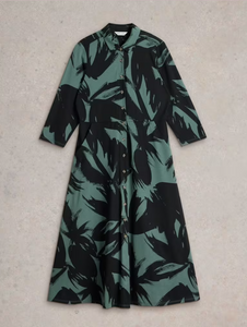 White Stuff - Rua Jersey Shirt Dress - Green Print