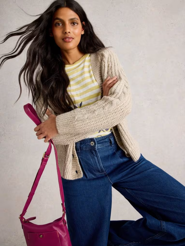 White Stuff - Sally Slub Cardigan in Natural Multi