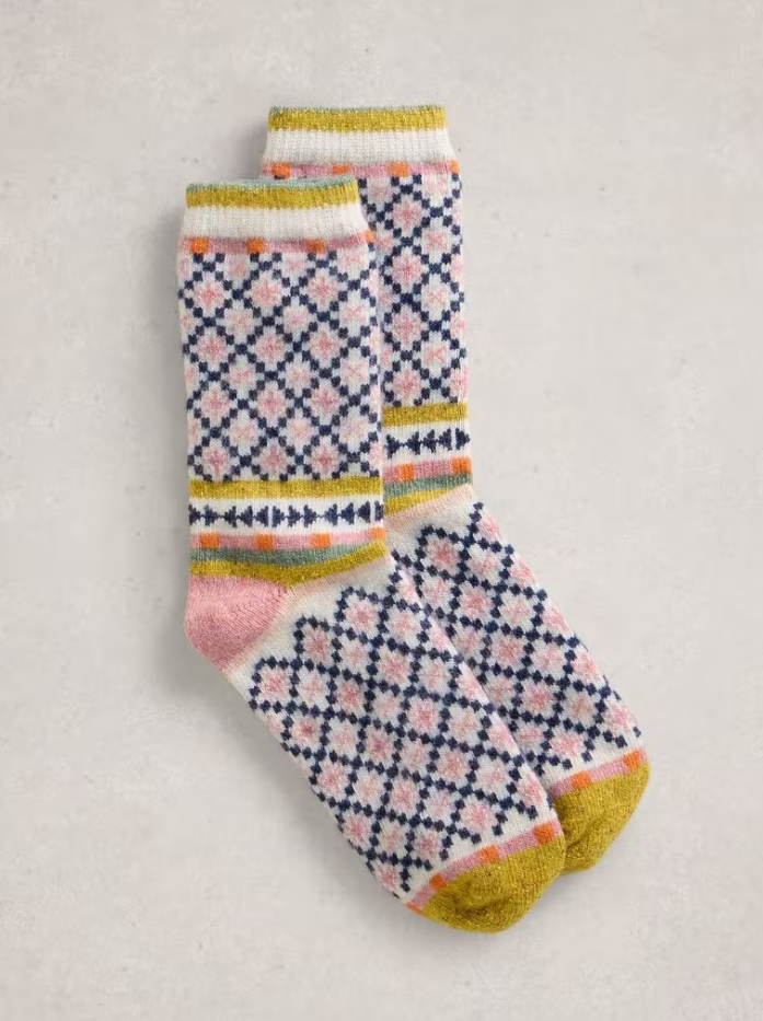 White Stuff - Star Fairisle Wool Socks in Natural Multi