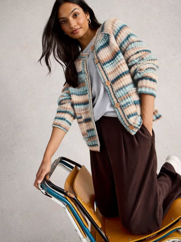 White Stuff - Suzanna Crew Cardi in Blue Multi