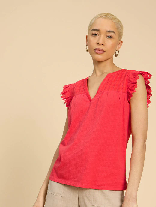 White Stuff - Tessa Woven Frill Top - Bright Orange