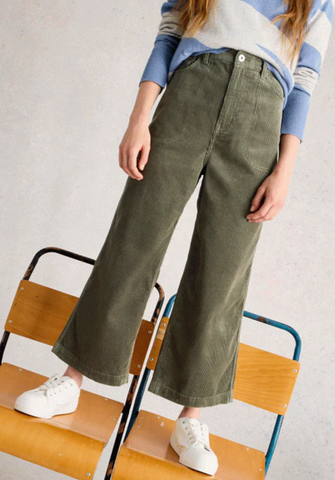 White Stuff - Tia Cord Wide Leg Crop in Mid Green