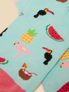 White Stuff - Tropical Party Trainer Socks - Blue Multi