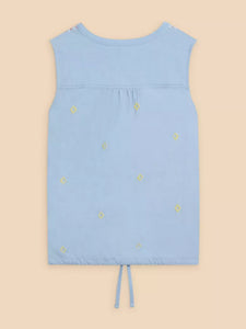 White Stuff- Tulip Jersey Sleeveless Shirt - Blue Multi