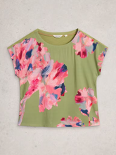 Load image into Gallery viewer, White Stuff - Woven Mix Tee in Green Print
