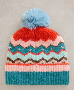 White Stuff - Zig Zag Fairisle Beanie - Teal Multi