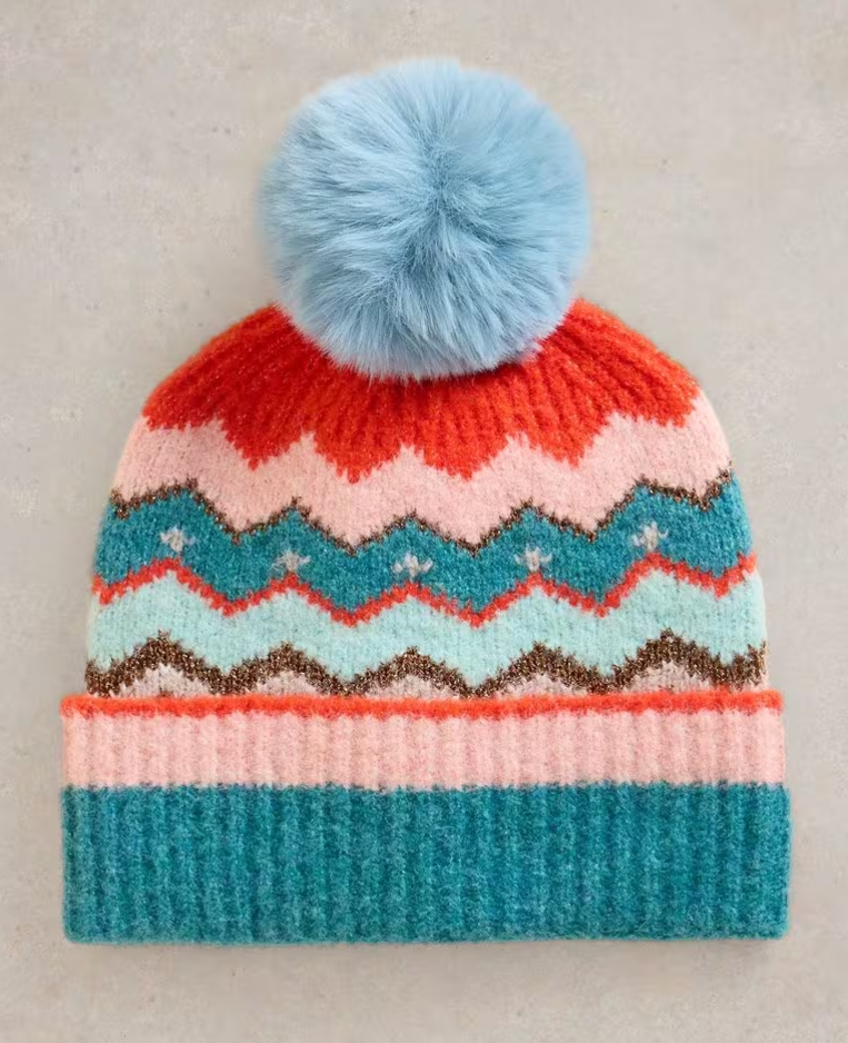 White Stuff - Zig Zag Fairisle Beanie - Teal Multi