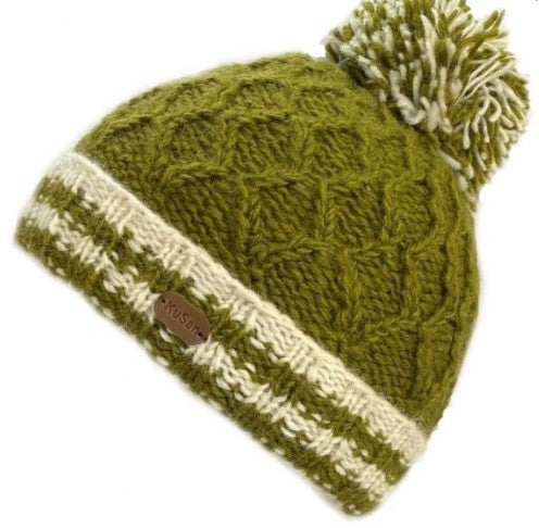 Kusan - Cable Bobble Turn Up Hat Olive