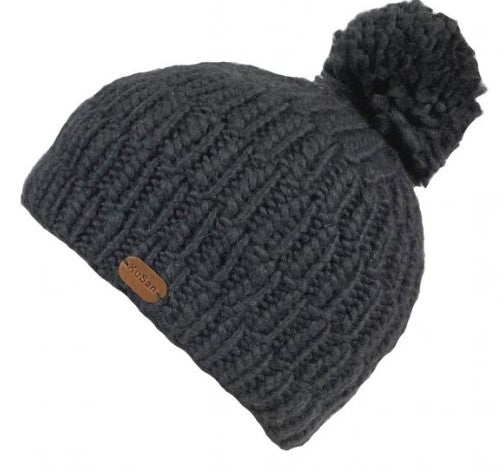 Kusan - PK2035 Moss Yarn Rib Bobble Hat - Charcoal