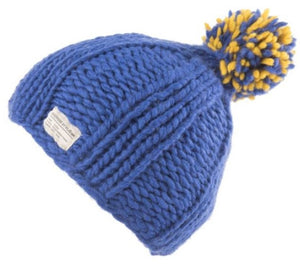 Kusan - Thick Yarn Ribbed Bobble Hat Multi Blue