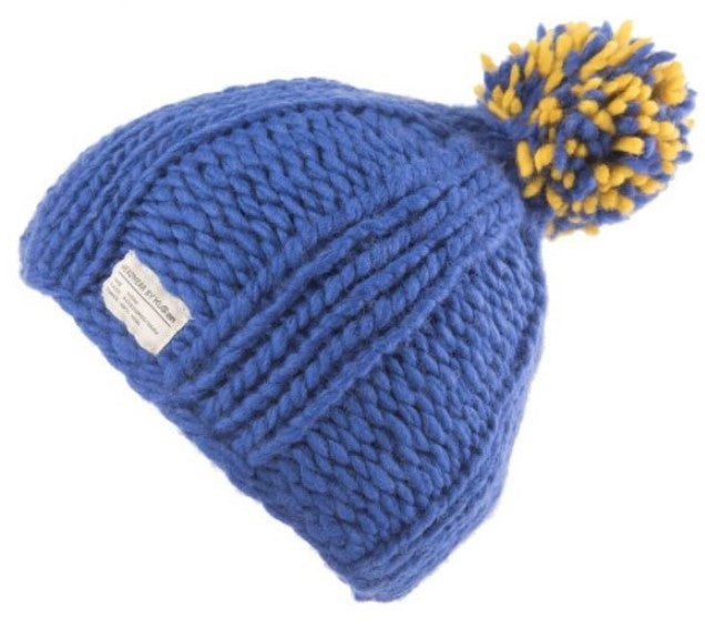 Kusan - PK2024 Thick Yarn Ribbed Bobble Hat - Multi Blue