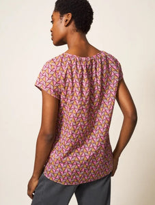 White Stuff - Keri Organic Cotton Top - Plum Multi